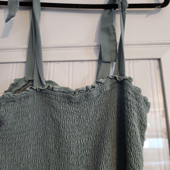 Zesica Women's Sz L Sage Green Smocked Top Tiered Maxi Sun Dress w/ Tie Straps - Picture 5 of 13